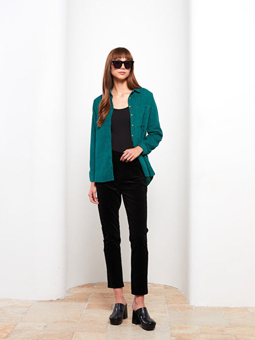 Normal Bel Dar Fit D?z Kadife Kad?n Pantolon