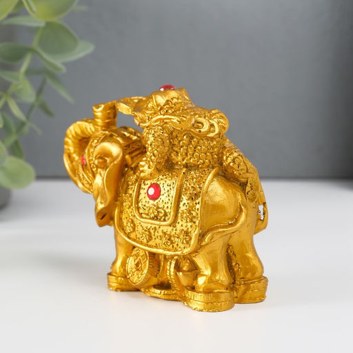 Нэцкэ фигурка «Слон с денежной жабой на спине», полистоун, под бронзу, 7.5×9.3×5.2 см