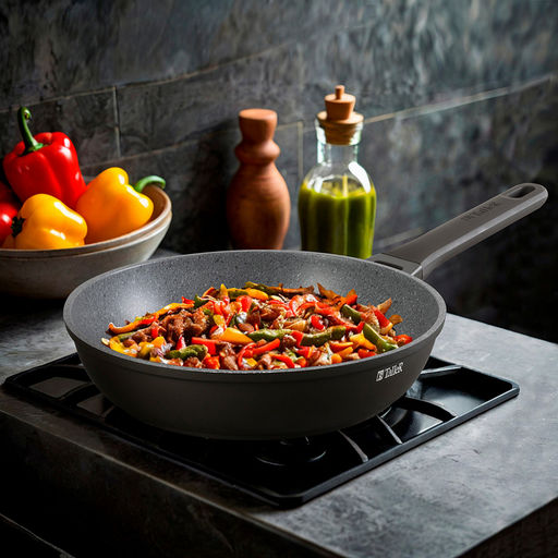 Сковорода с антипригарным покрытием д26см, h6см, s2мм, дно д20,6см, s4,3мм, литой алюминий, бакелитовая ручка с покрытием "soft-touch", "TalleR" (Китай) Подходит для всех видов плит, включая индукционную.