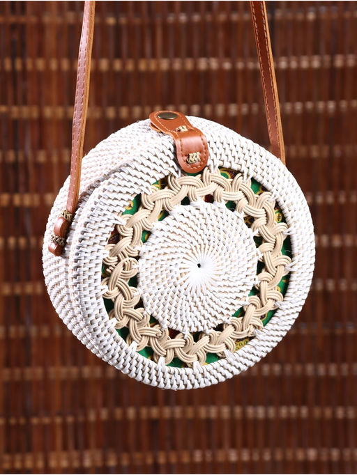 Сумка женская через плечо плетёная «Мандала», 20×6×70 см, ротанг, бежевая