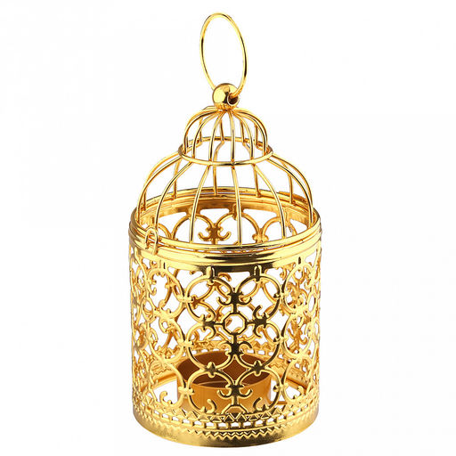 Подсвечник "Птичья клетка" д8см, h14,8см, на 1 свечу, металл, кольцо-подвес, золотой (Китай)