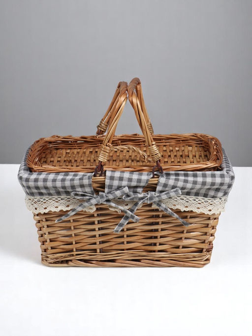 Плетёная корзина-лукошко, ткань, 2 ручки складные (внутри металл) с крышкой. 35×26 см, Н 18 см, Н с ручкам