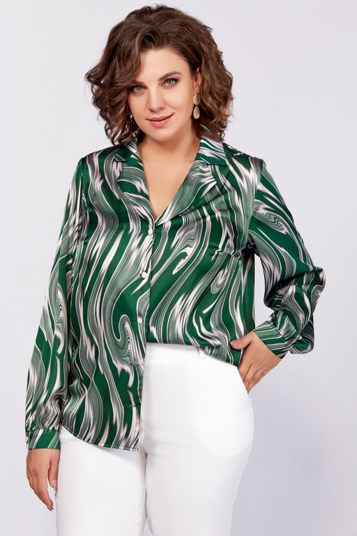 Блуза Swallow 783-Р зеленый+бежевые разводы  фото 4
