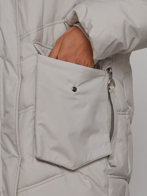 Зимняя женская куртка модная с капюшоном светло-серого цвета 52310SS - Holdluck фото 13