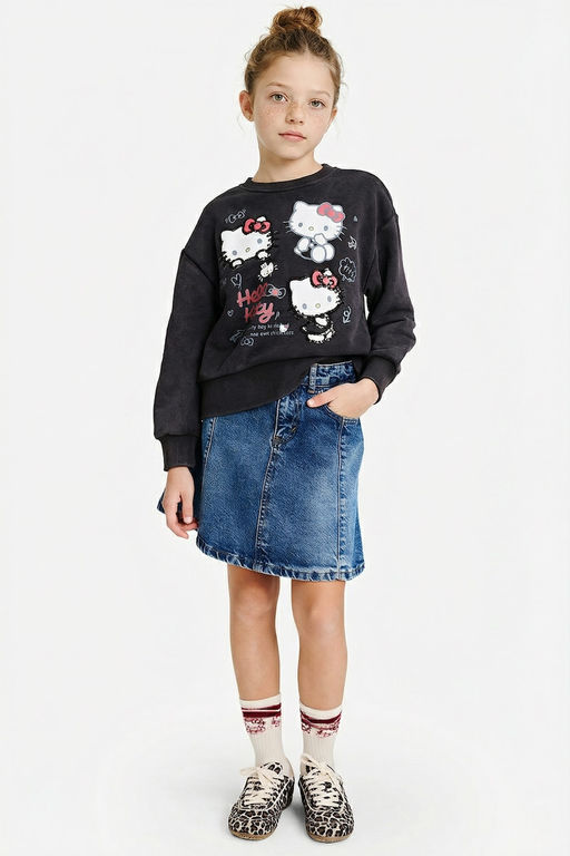 Hello Kitty Overshirt Fit Bisiklet Yaka Sweatshirt K_z _ocuk - Defacto фото 2