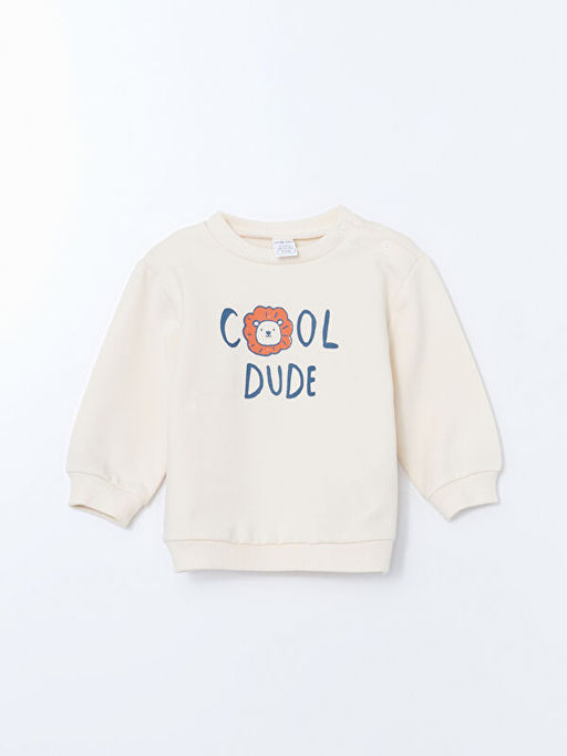 Bisiklet Yaka Bask?l? Erkek Bebek Sweatshirt ve E?ofman Alt 2li