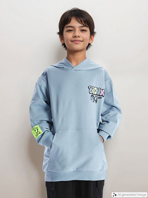 Kap??onlu Bask?l? Uzun Kollu Erkek ?ocuk Sweatshirt - Waikiki фото 4