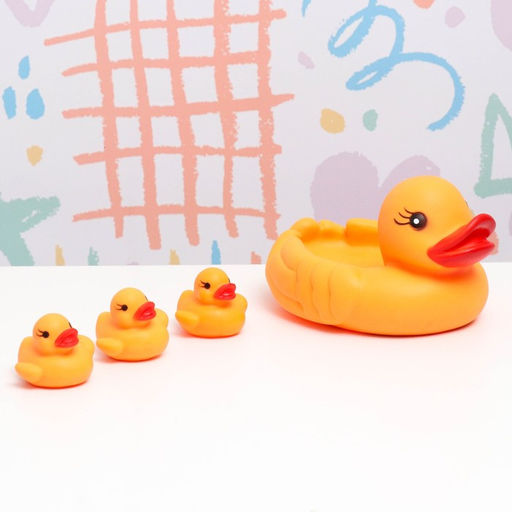 Резиновые игрушки для ванны «Мама утка и три уточки», 13х6 см, с пищалкой, в наборе 4 шт