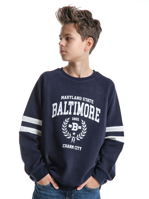 Толстовка детская с принтом хлопок подростковая 33-7502 т.синий - Mini maxi фото 8