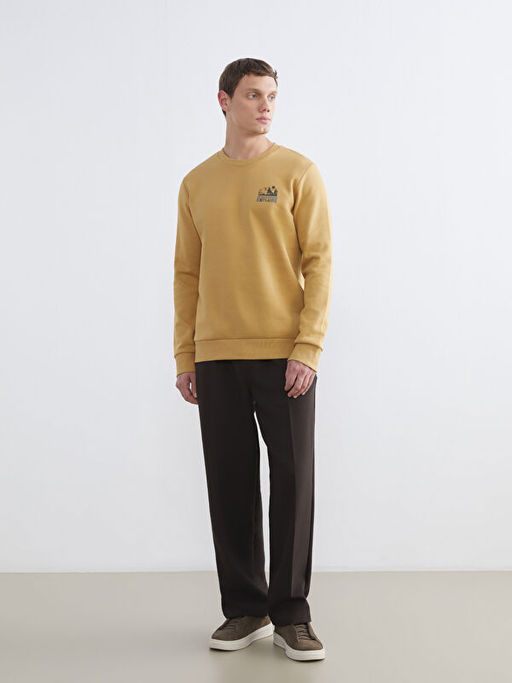 Bisiklet Yaka Bask?l? Erkek Kal?n Sweatshirt