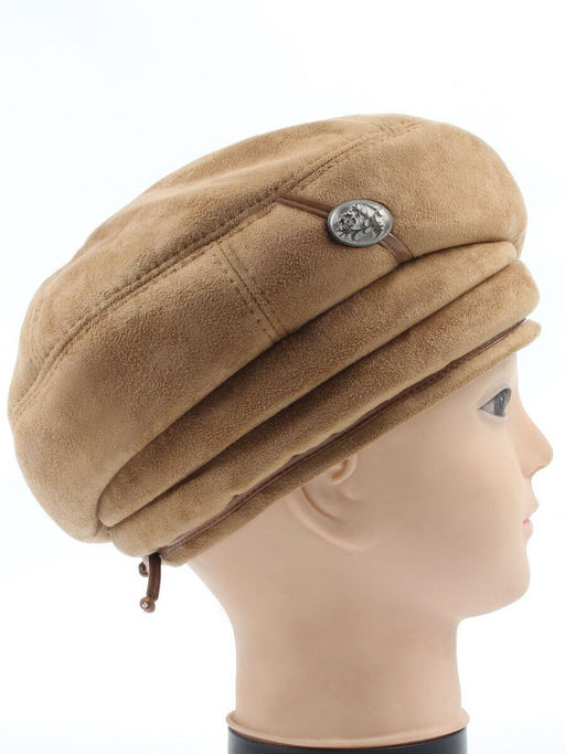 1151 BEIGE Берет зимний женский (искусственная замша, искусственный мех)