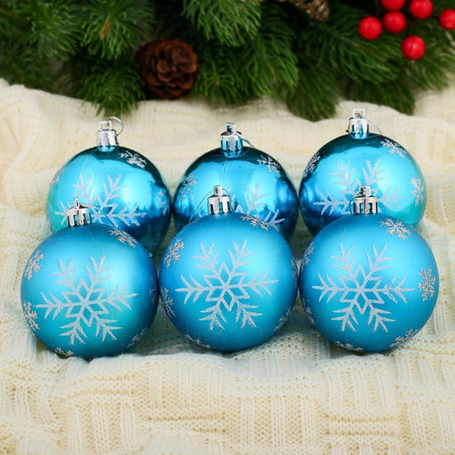 Ёлочные игрушки Снегопад, шары новогодние, набор 6 шт., d=7 см, голубой