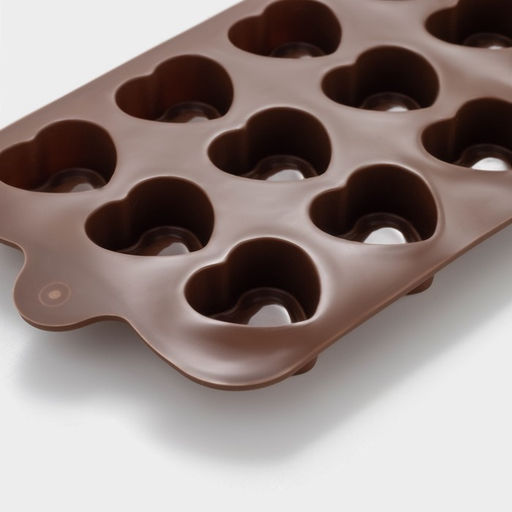 Цена за 2 шт. Форма для конфет и шоколада Доляна Сердце, силикон, 21?10?1.5 см, 15 ячеек (2.9?2.7 см), коричневая