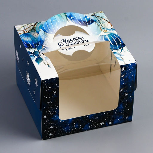 Коробка под бенто - торт с окном «С Новым годом!», 16×16×12.5 см