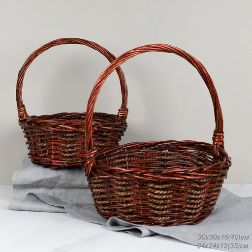 Корзина плетеная 2 штуки темно коричневые большая и средняя / S/2 22-42 /уп 28/ круглая - ГалеонТрейд фото 7