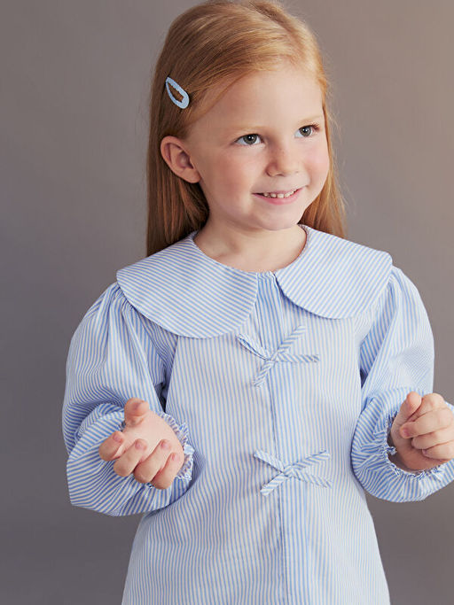 Bebe Yaka Fiyonk Detayl? K?z ?ocuk G?mlek