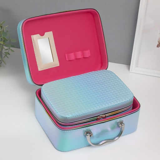 Набор шкатулок для украшений с зеркалом «Плетение», 3 шт., искусственная кожа, голубая