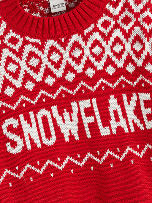 Bisiklet Yaka Desenli K?z ?ocuk Triko Kazak