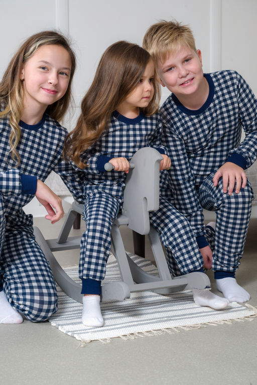 Пижама подростковая из кулирки пенье на манжетах Дрёма клетка синяя - Амадэль фото 44