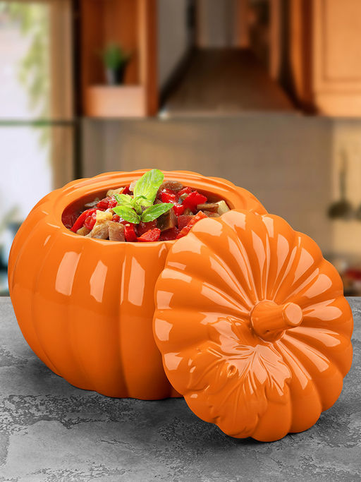 Кастрюля для запекания и сервировки 4 л 24,5*23,5*19 см Тыква с ручками + крышка, оранжевая - Elan gallery фото 3