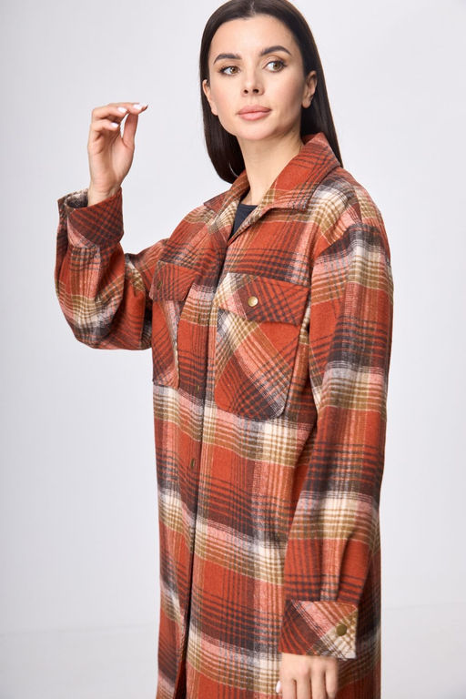 Пальто ANELLI 935 красная клетка  фото 2