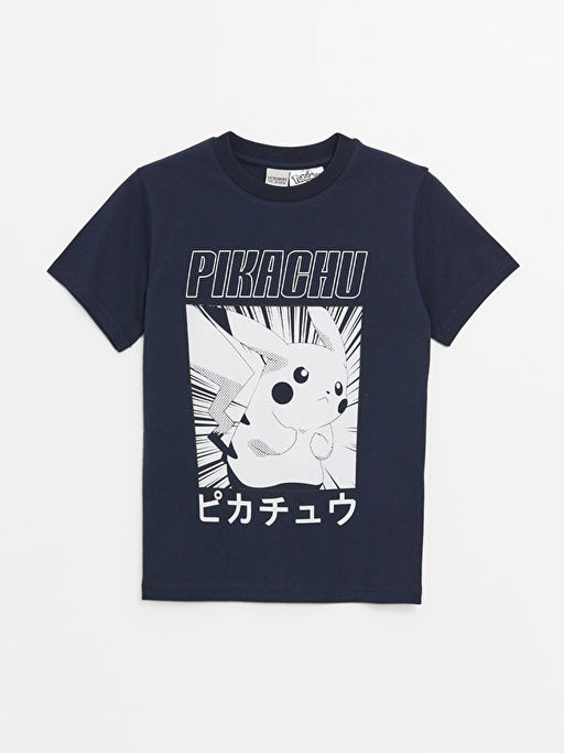 Bisiklet Yaka Pikachu Bask?l? K?sa Kollu Erkek ?ocuk Ti??rt