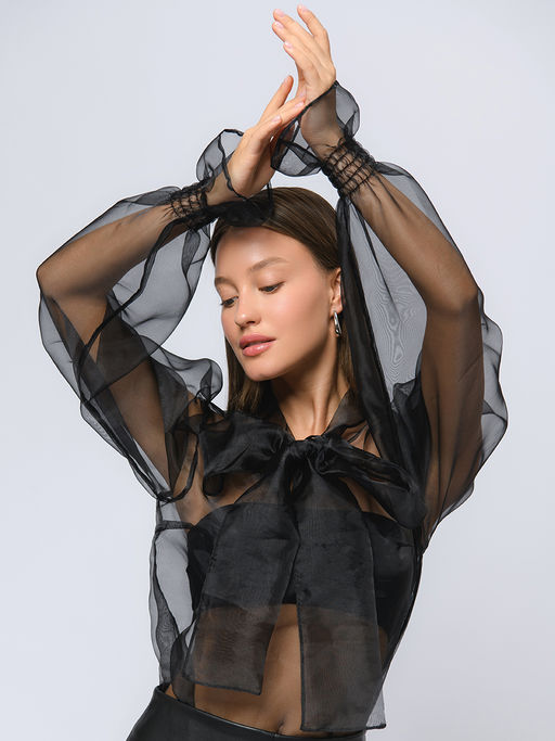 Блуза черного цвета из органзы - 1001dress фото 6