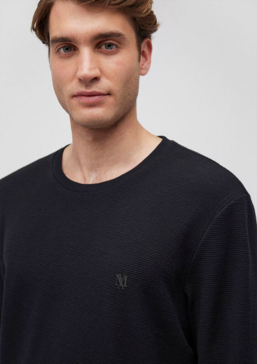 Uzun Kollu Siyah Tisort - Mavi фото 5