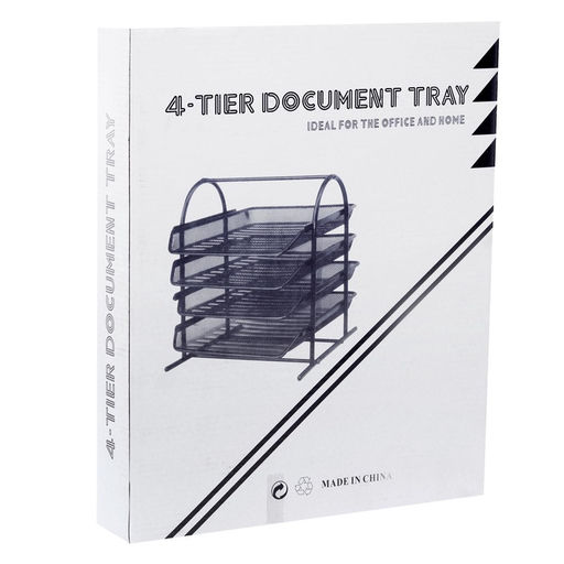 Лоток для бумаг горизонтальный, металлическая сетка, 4 отделения, серый