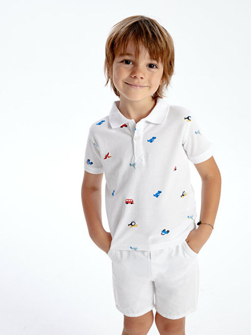 Polo Yaka K?sa Kollu Bask?l? Erkek Bebek Ti??rt