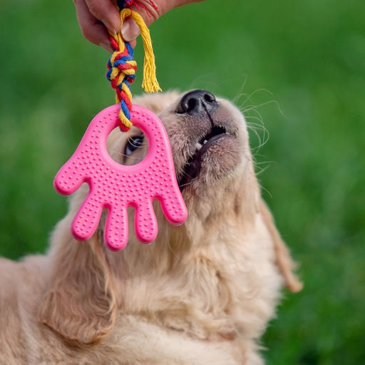 Игрушка жевательная с канатом для собак Ладошка, 10 см, розовая - Пижон фото 5