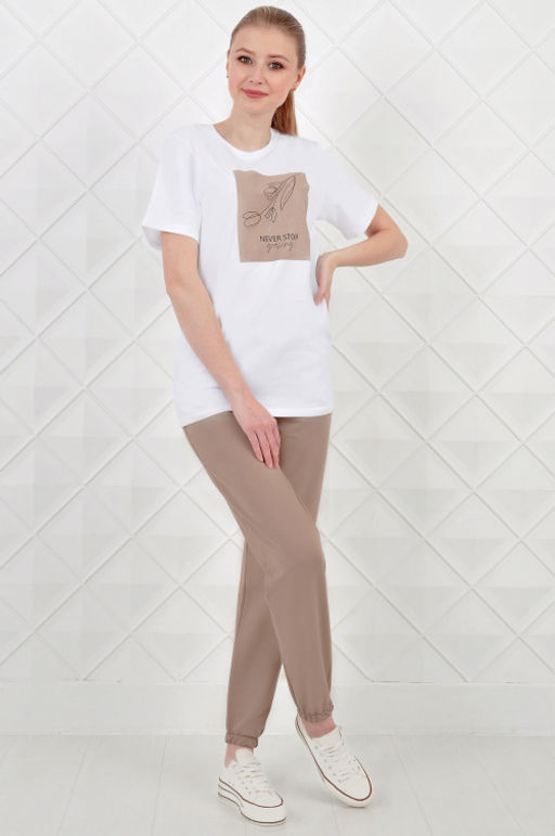 Арт. 21350 Костюм с брюками женский 44-52 (5 шт) Цвет:верх- белый, низ- бежевый - Калинка фото 4