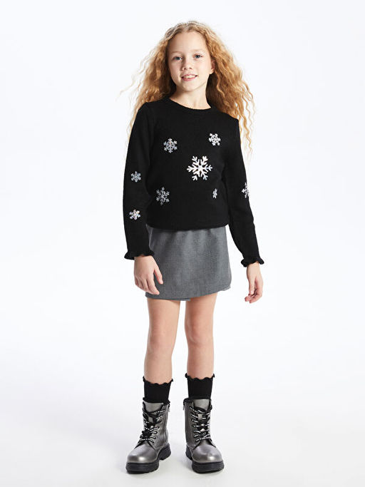 Bisiklet Yaka Pul ??lemeli Uzun Kollu K?z ?ocuk Triko Kazak - Waikiki фото 2