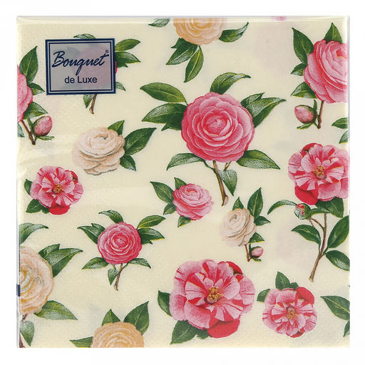 Салфетки бумажные Bouquet de Luxe 24х24см, 3-х слойные, 25 штук в упаковке, 100% целлюлоза, Нежные розы (Россия)  фото 2