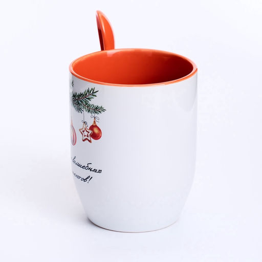 Кружка с ложкой керамическая, новогодняя «Волшебных моментов», 350 мл