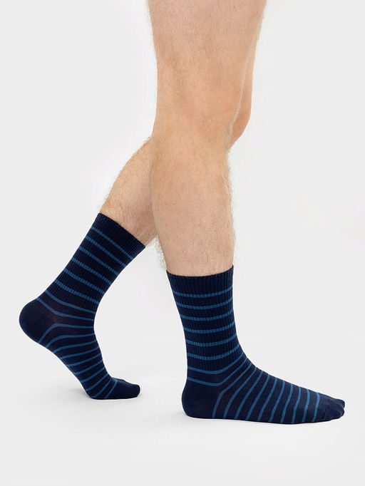 Цена за 5 пар! Носки мужские классические темно-синие в серую полоску