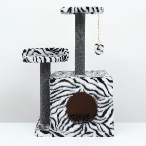 Домик для кошек с когтеточкой, квадратный, 3х-этажный, 35 х 45 х 75см, ковролин, зебра - Пижон фото 2