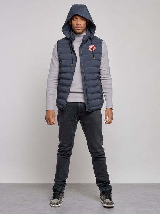 Жилетка мужская утепленная с капюшоном темно-синего цвета 886TS - YUNDA фото 6