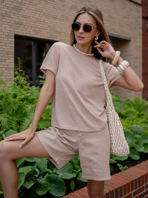 прозрачная Футболка паутинка ,бежевая