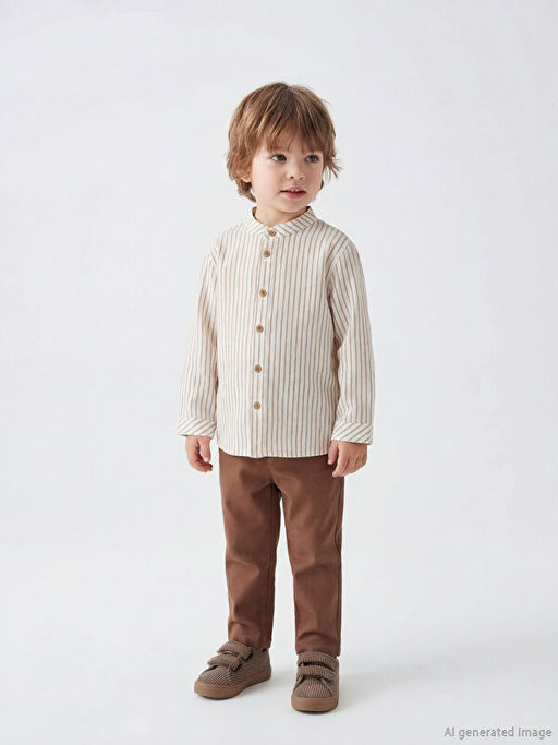 Hakim Yaka Keten Kar???ml? Erkek Bebek G?mlek ve Pantolon