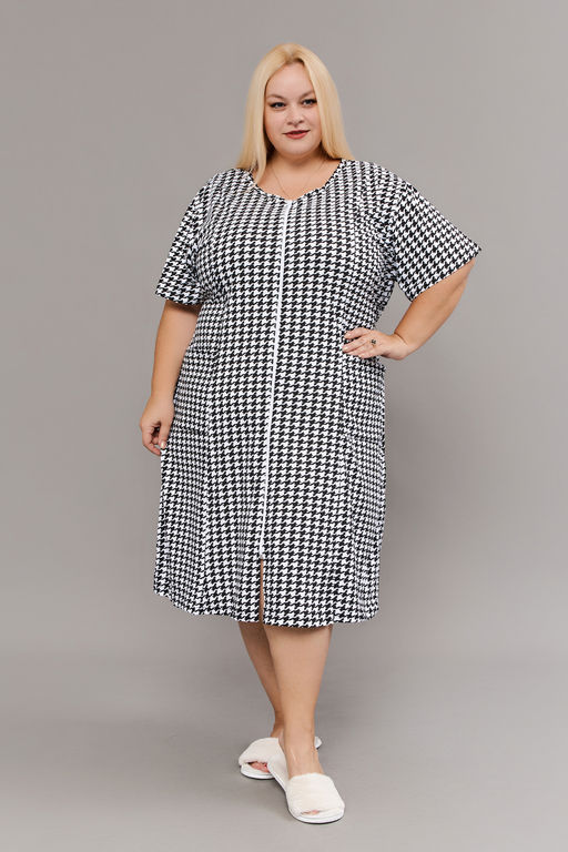 Халат домашний на молнии больших размеров Х-01 гусиная лапка