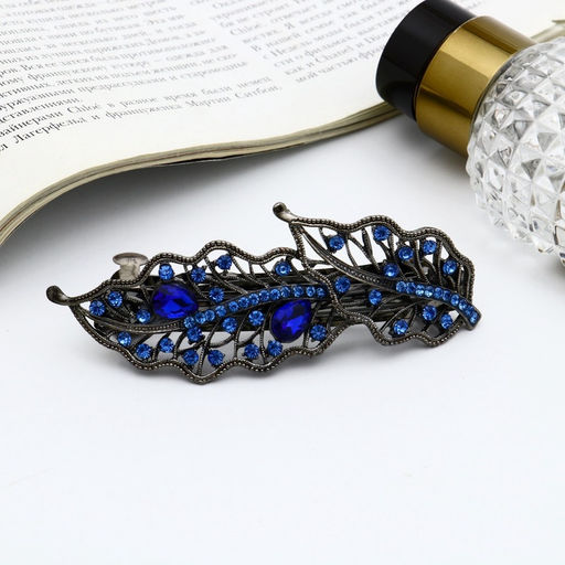 Заколка - автомат для волос «Мэриан», листики, 9 см, синяя