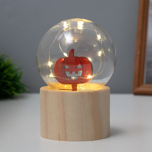 Фигурка светящаяся RISALUX «Тыква», LED-ночник, 3×AG10, шар-8 см, 6.5×6.5×11.5 см