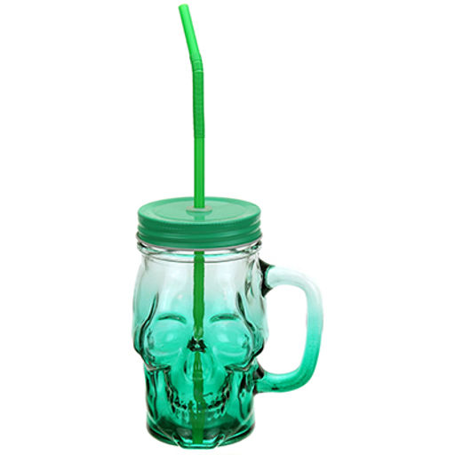 Кружка стеклянная Череп 350мл, д6,2см h13см, д/основания 6см, с трубочкой, цветное стекло-микс, металлическая, цветная, винтовая крышка с отверстием для трубочки (Китай) - Домашняя мода фото 4