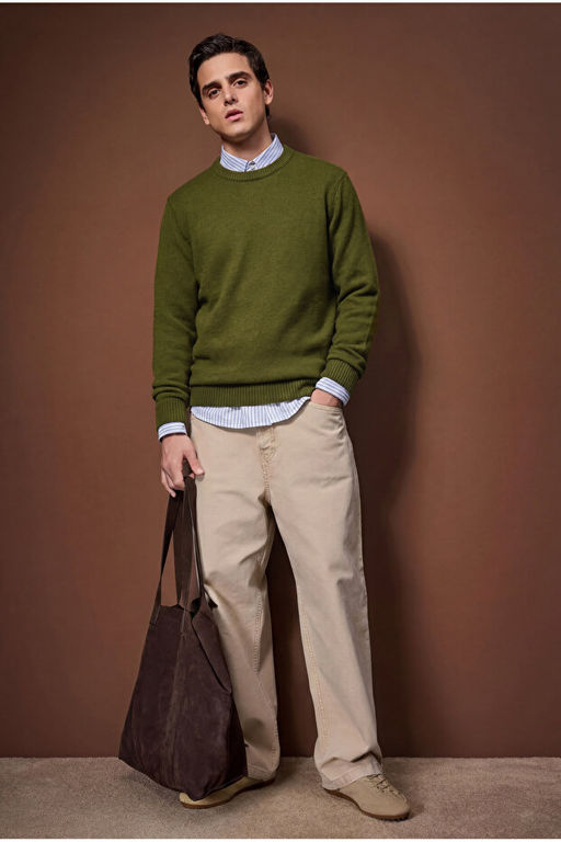 Haki Oversize/Geni_ Kesim Bisiklet Yaka Kazak TMNAW26KZ00012 - Trendyolmilla фото 2