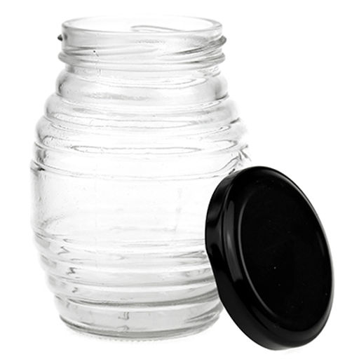 Банка стеклянная с винтовой крышкой "Медовая" 0,37л, h11,5см, цветная, металлическая крышка, диаметр горла - 5см, диаметр основания - 5,6см (Китай)