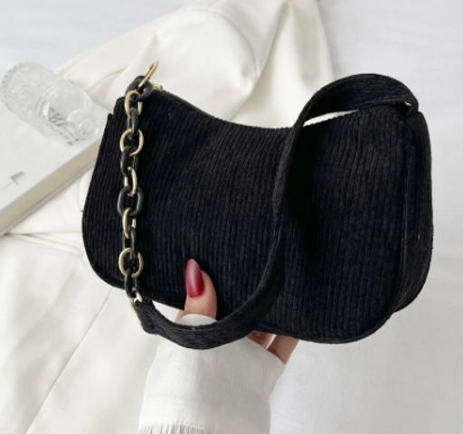 Сумка женская текстиль LIU-03 (багет) -mpl,  1 отд  вельвет черный  254099 - Rst фото 6