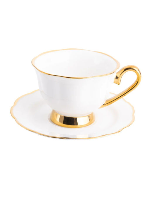Чайный сервиз фарфоровый, 12 предметов (6 персон), арт. 0100-WHT/GD-12.