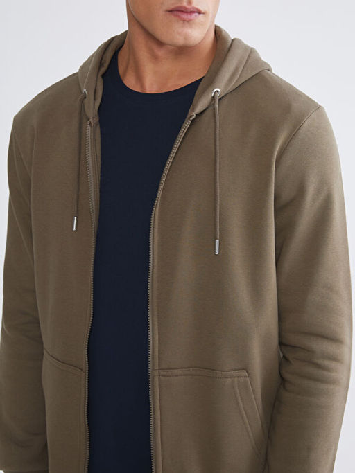 Kap??onlu Uzun Kollu Erkek Fermuarl? Sweatshirt