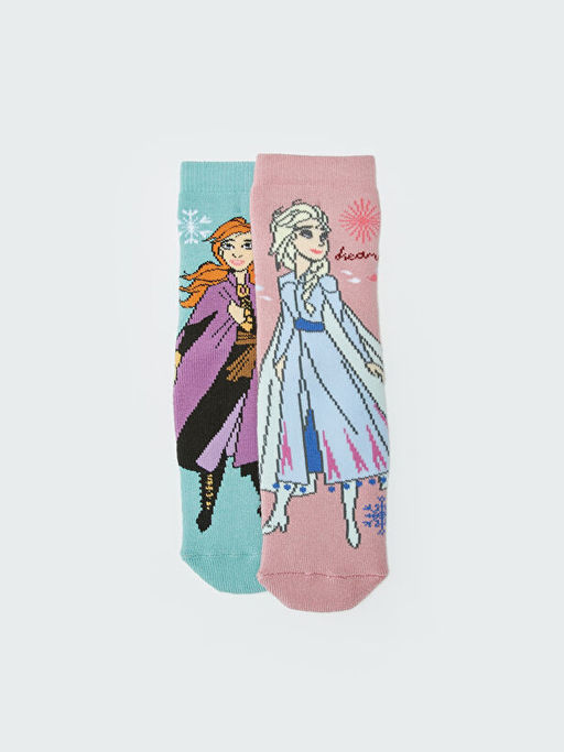 Frozen Desenli K?z ?ocuk Havlu Soket ?orap 2li